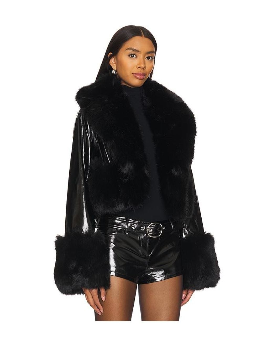 Lovers + Friends Black Faux Fur Trim Jacket
