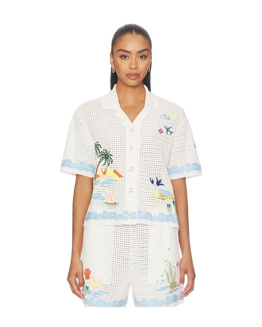 Casablanca White Crochet Beach Shirt