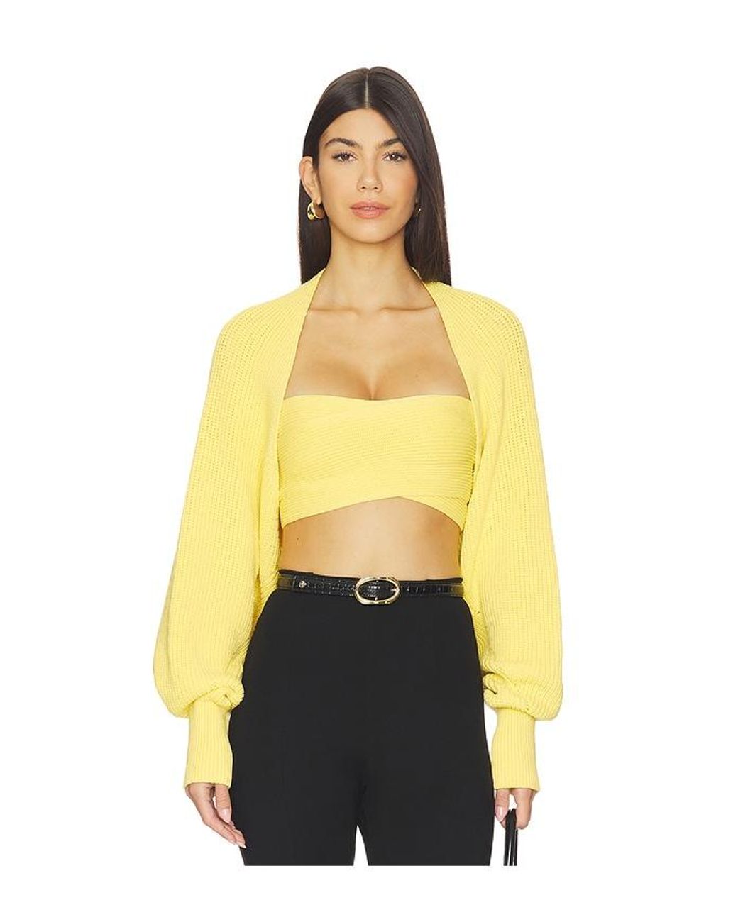 Balmain Yellow Ribbed Knit Bolero Cardigan