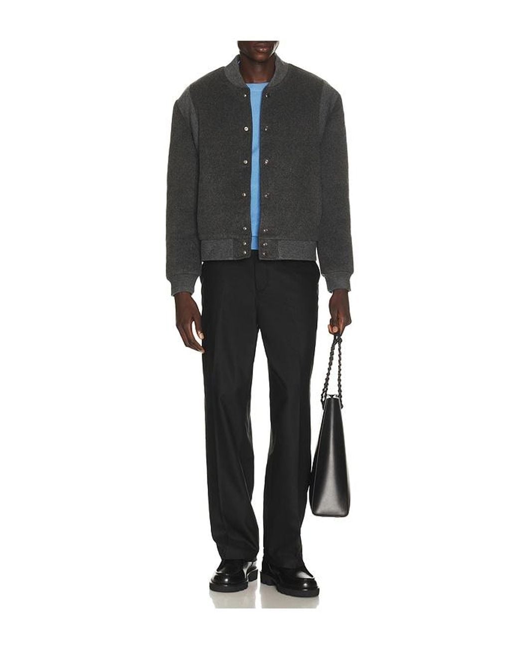KROST Black Wool Rib Varsity Jacket for men