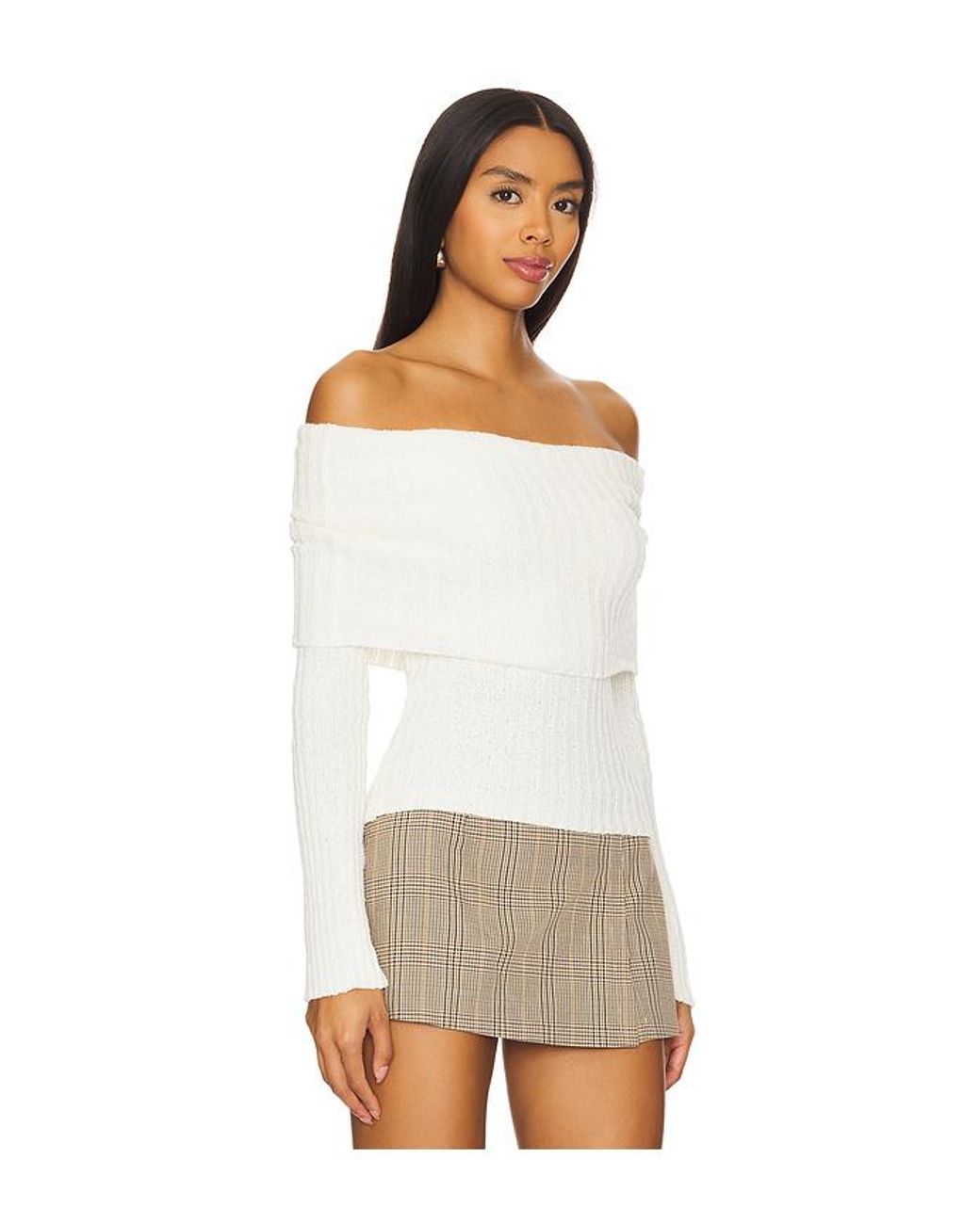 Lovers + Friends White Foldover Neckline Knit Top