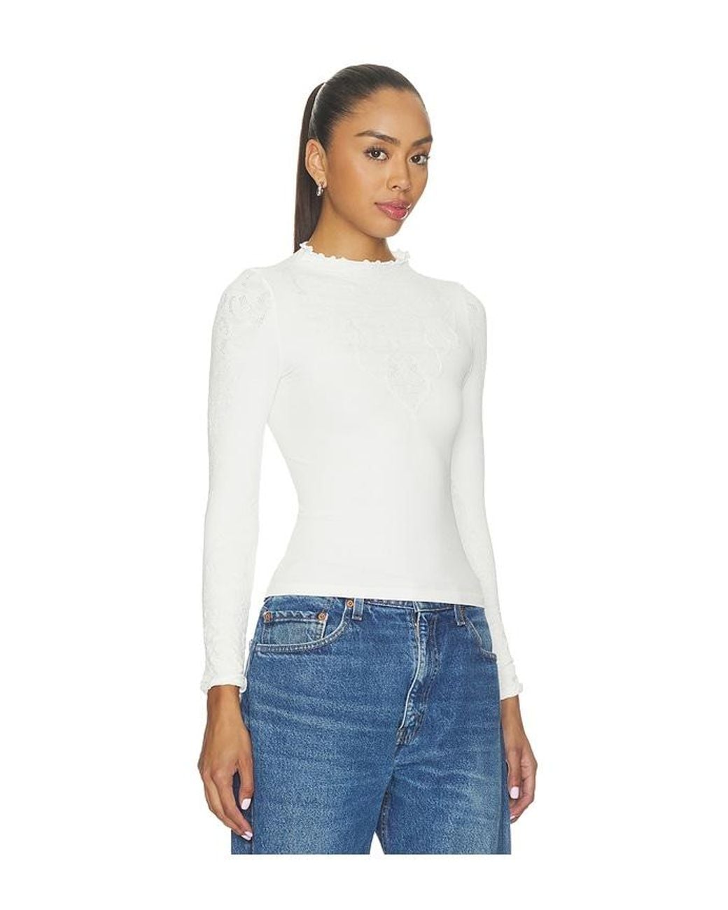 Free People White Mixed Feelings Mock Neck Tee