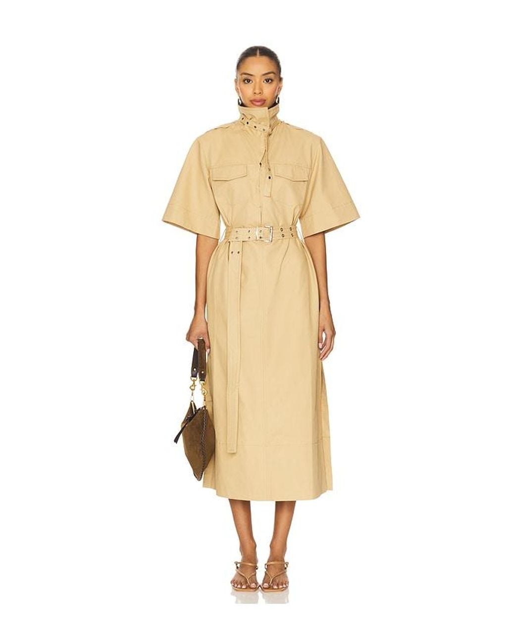 Ganni Natural Classic Summer Suiting Cowl Neck Long Dress