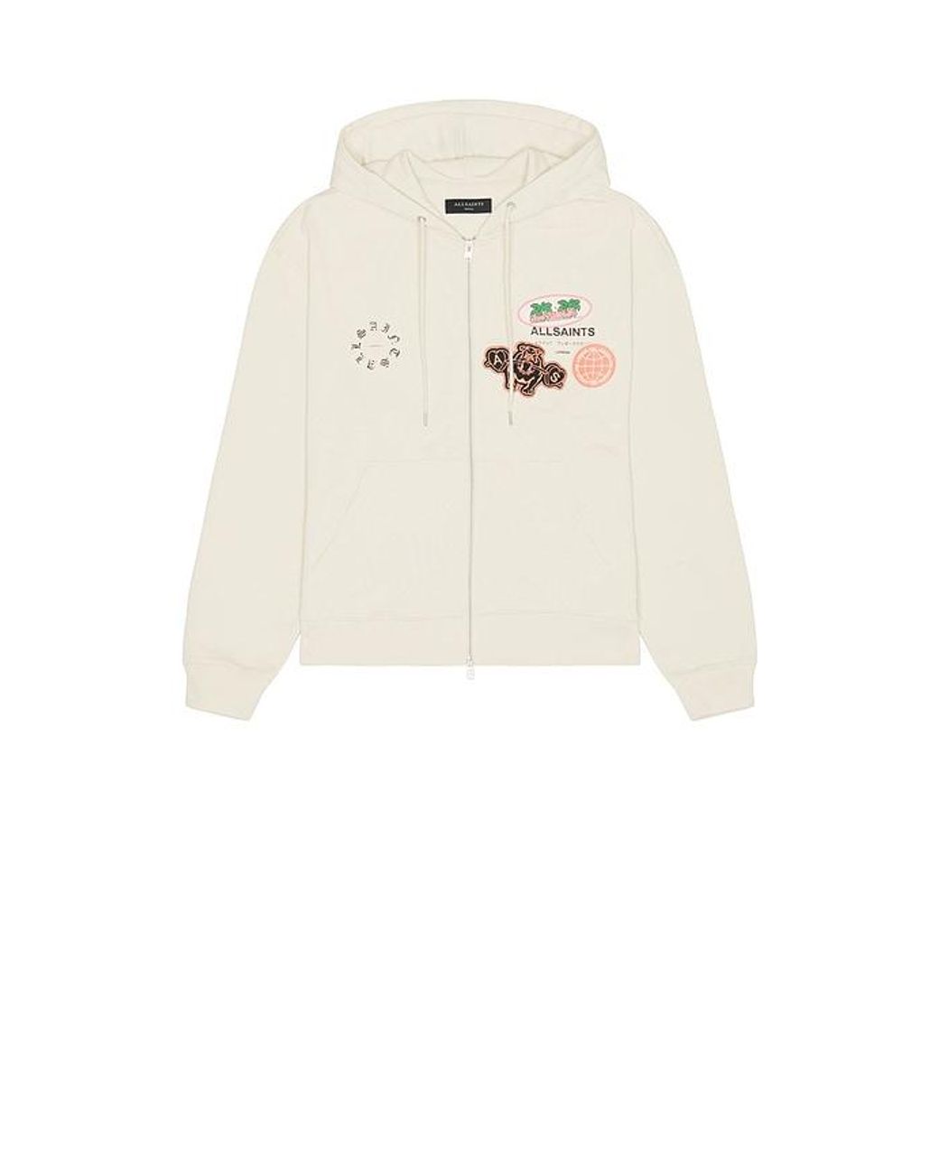 AllSaints White Patcher Zip Through Hoodie for men