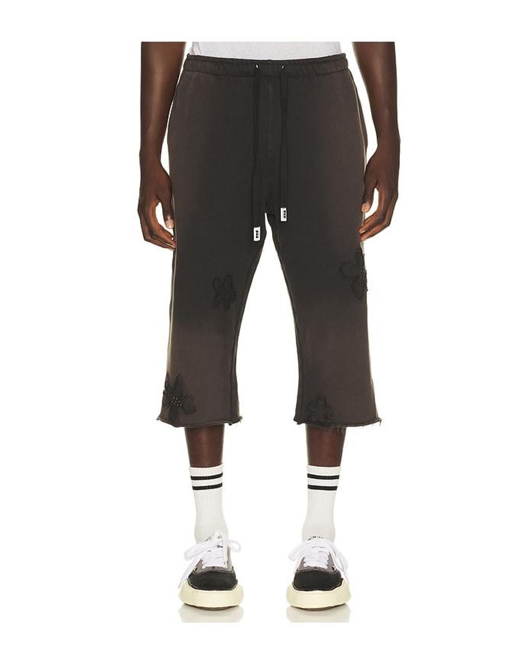 NAHMIAS Black Flower Patch Long Sweat Short for men