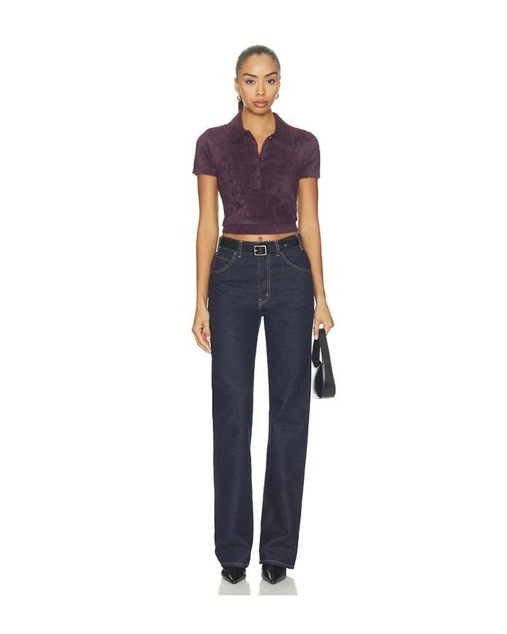 L'Agence Blue 'Agence Cirrus Short Sleeve Crop Polo