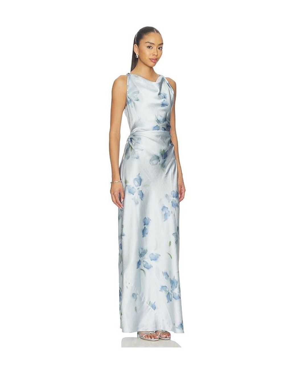 Vince White Petal Blur Twist Shoulder Cowl Neck Dress