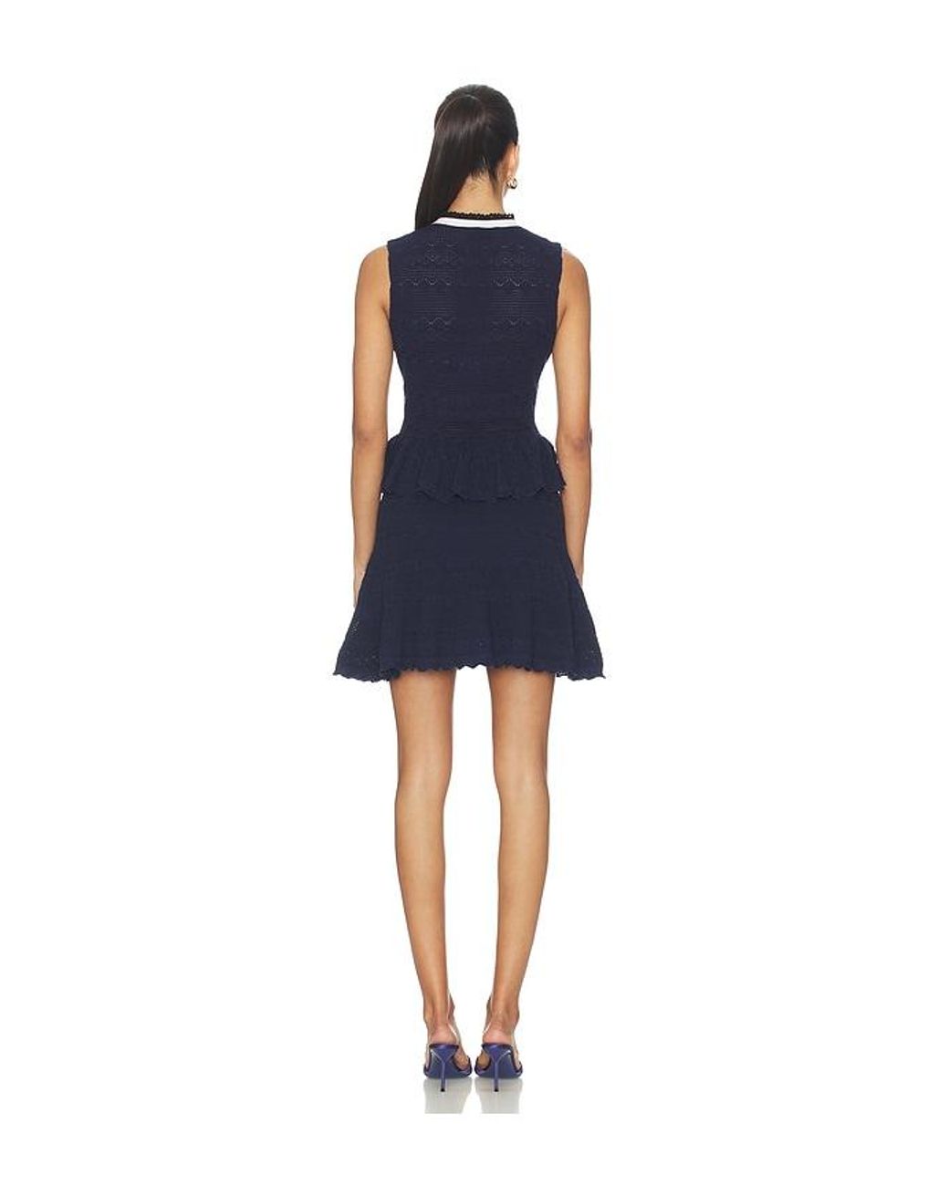 Self-Portrait Blue Peplum Pointelle Knit Mini Dress