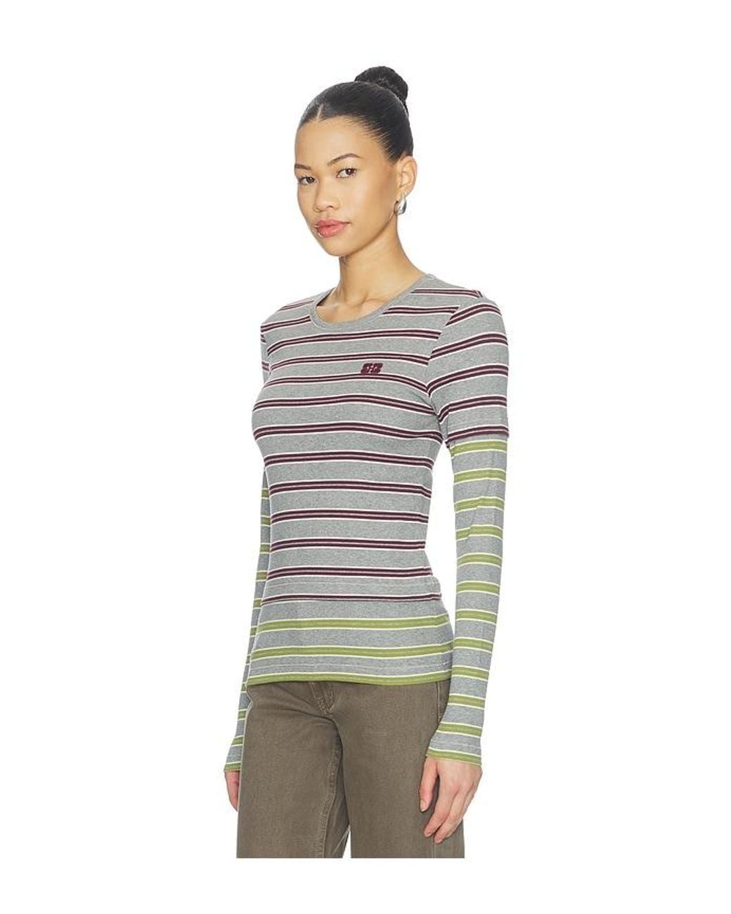Ganni Multicolor Soft Cotton Rib Long Sleeve Double Layer Top