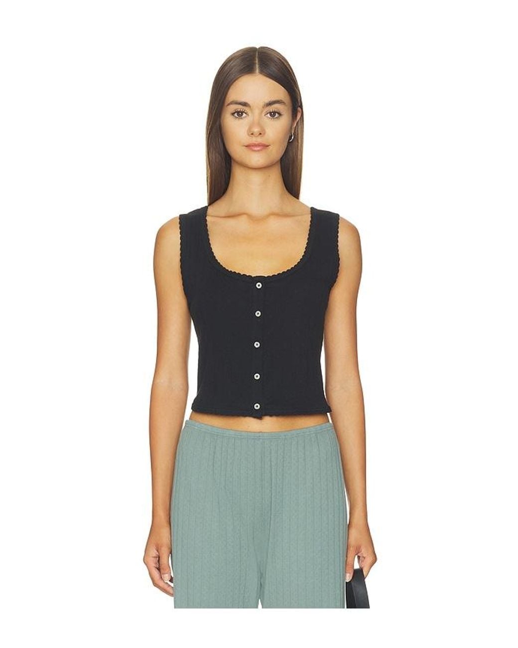 Leset Blue Pointelle Button Down Tank