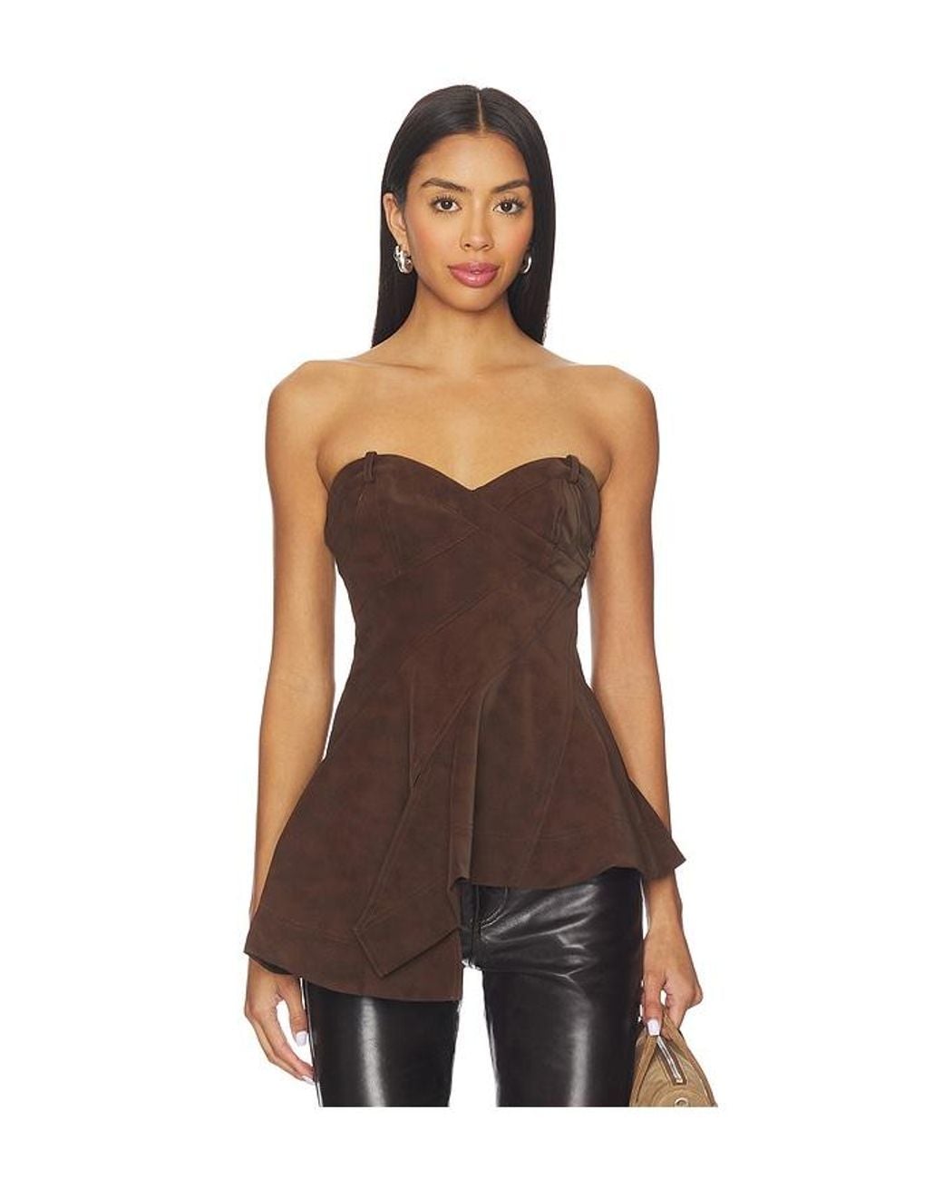 AMUR Brown Augusta Bustier Peplum Top