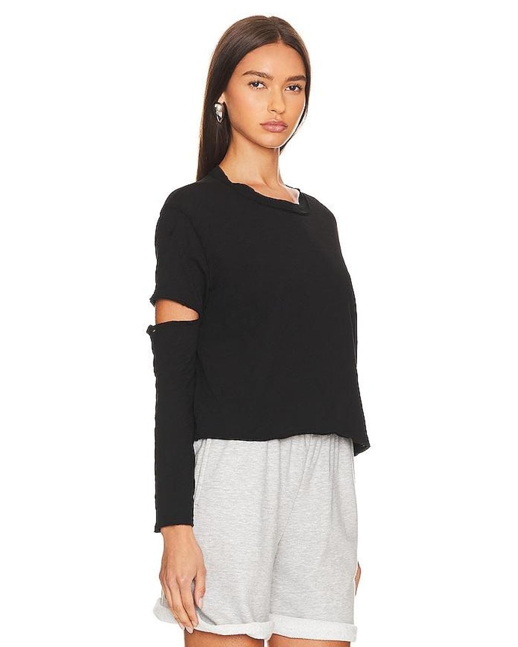 Bobi Black Elbow Cut Long Sleeve Top