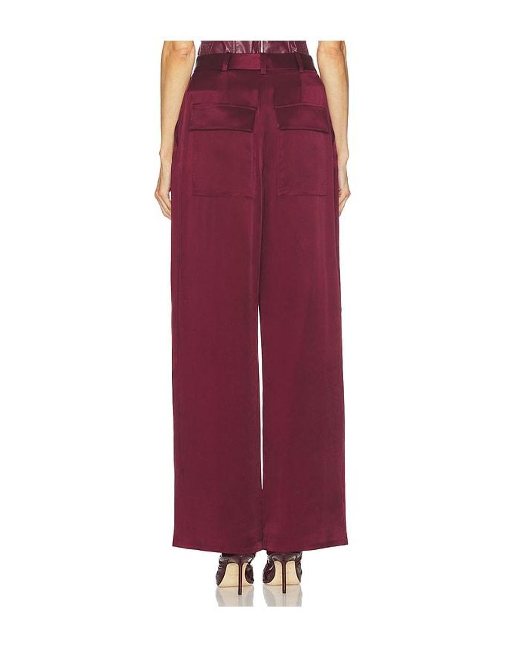 LAPOINTE Red Hose Satin Pleated Wide Leg