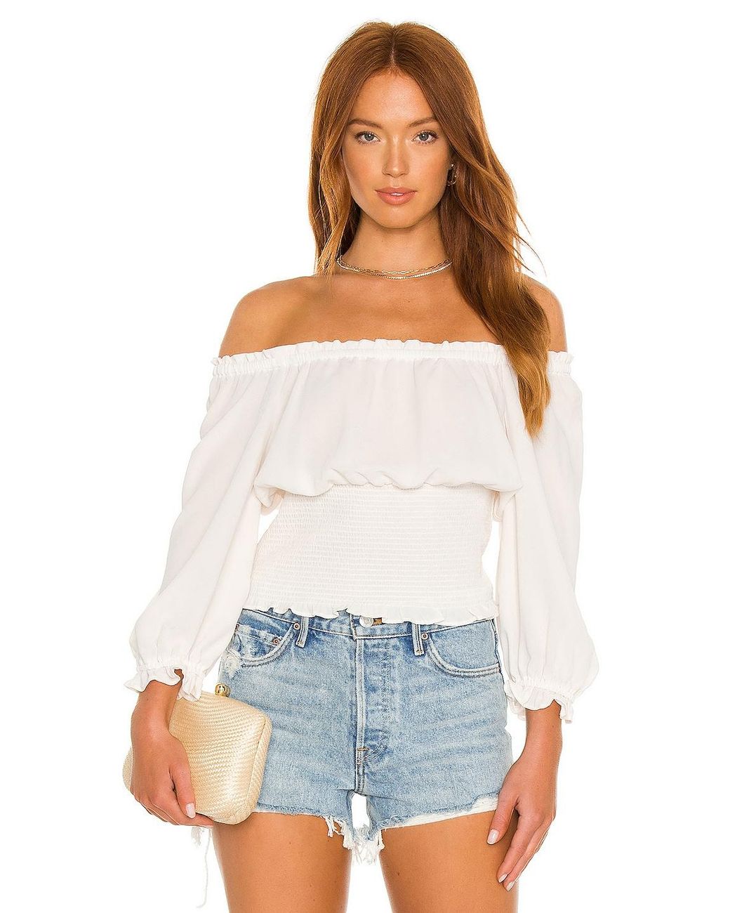 1.STATE Scoop Neck Ruched Blouse in Soft Ecru (White) - Lyst