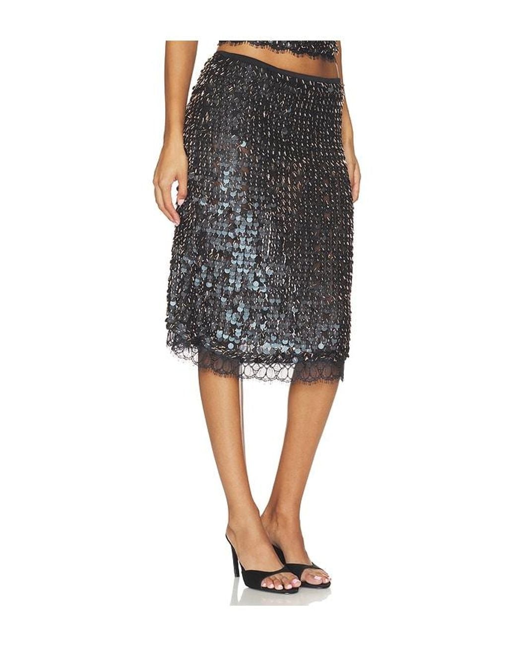 Siedres Black Helene Sequin Embellished Midi Skirt