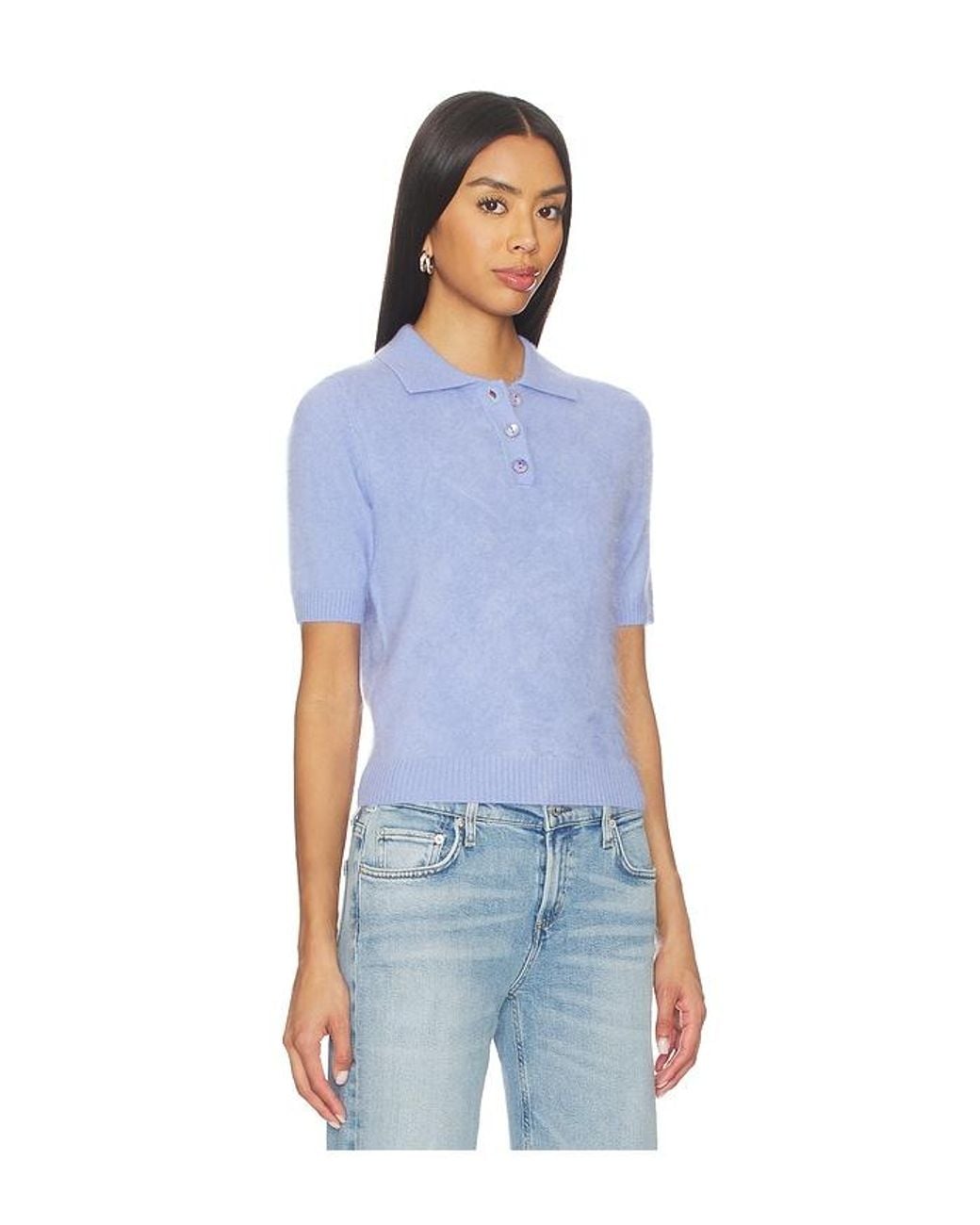 Autumn Cashmere Blue Solid Cropped Short Sleeve Polo