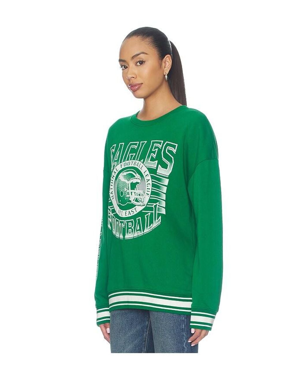 Junk Food Green Eagles Striped Rib Crew Sweatshirt