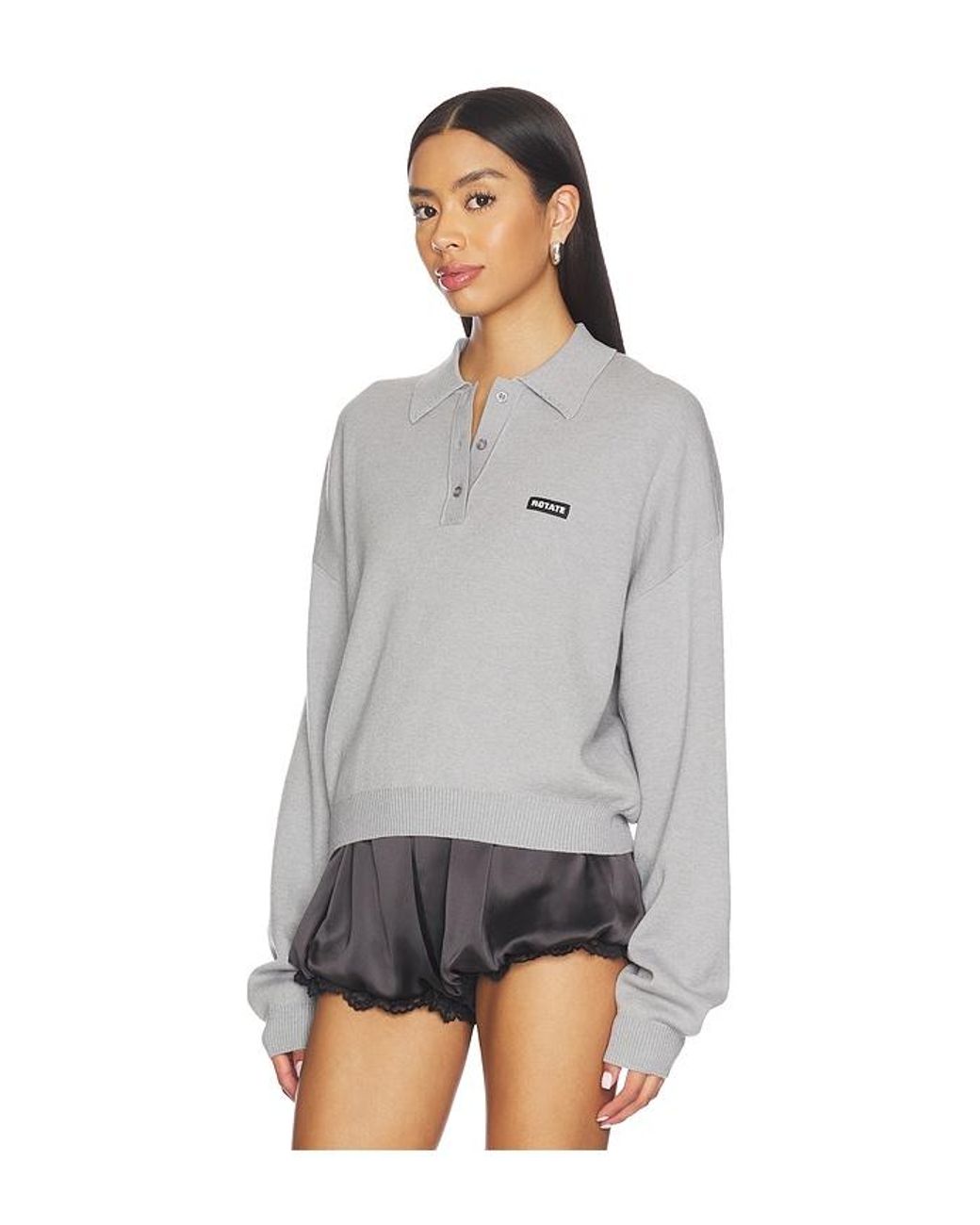 ROTATE BIRGER CHRISTENSEN Gray Slinky Knit Polo