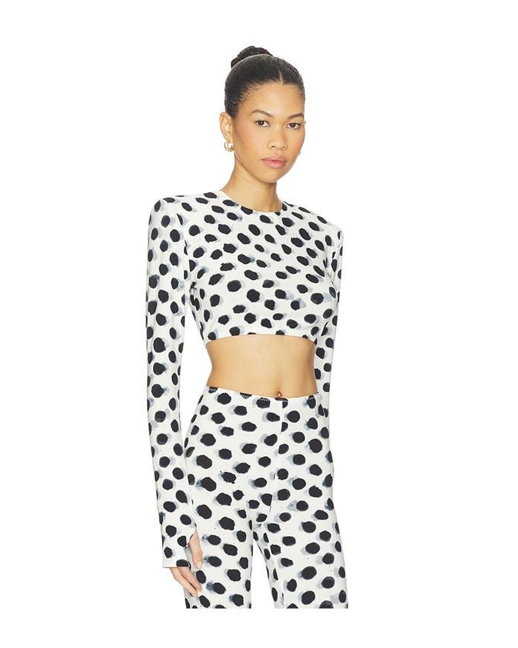 Norma Kamali White Cropped Long Sleeve Shoulder Pad Top