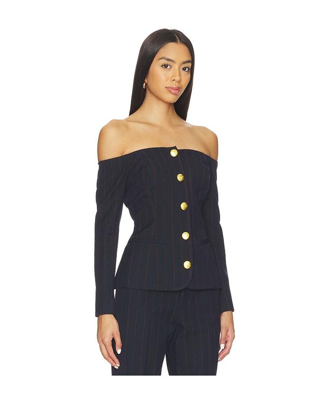 L'Agence Blue Alice Off Shoulder Blazer
