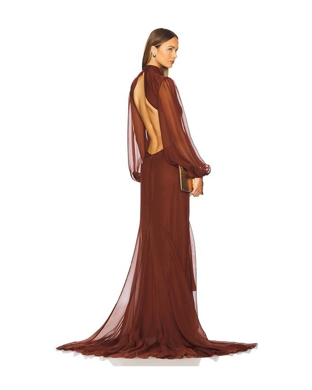 retrofte Rosalinda Chiffon Dress in Brown | Lyst