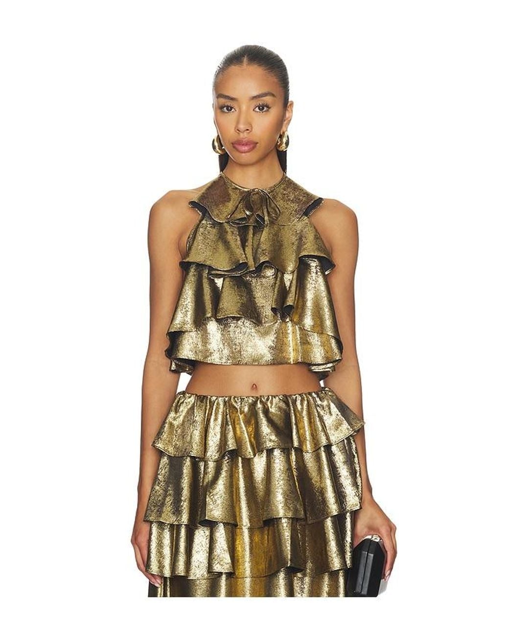 AKNVAS Metallic Bodil Ruffle Top