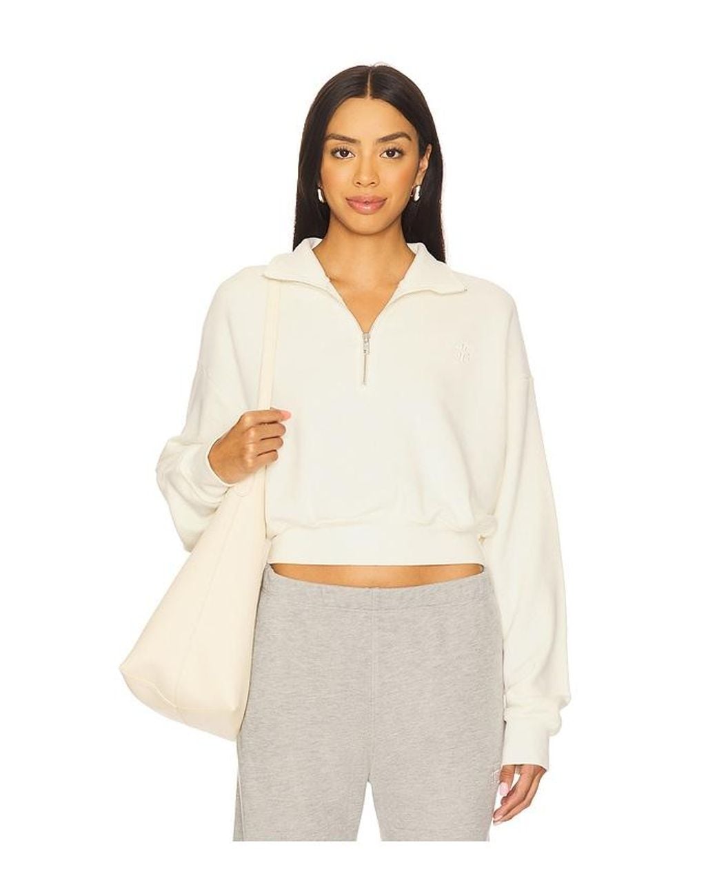 ÉTERNE White Cropped Half Zip Sweatshirt