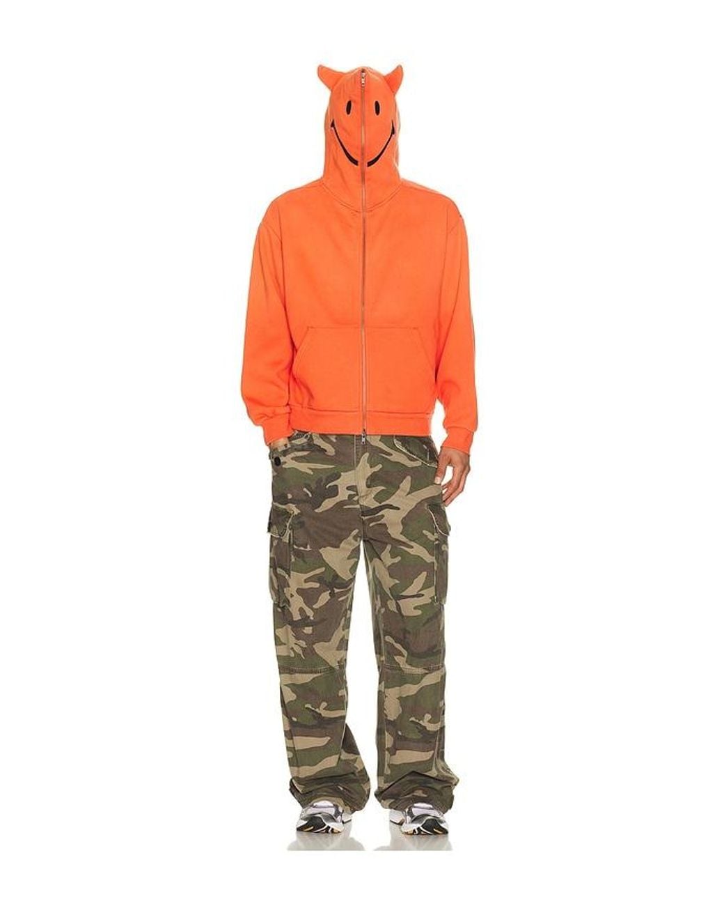 Market Orange Smiley Devil Full Zip Hoodie for men