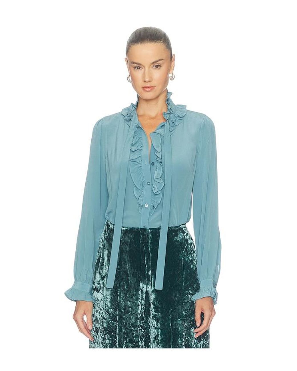 Ulla Johnson Blue Catroux Longsleeve Silk Blouse