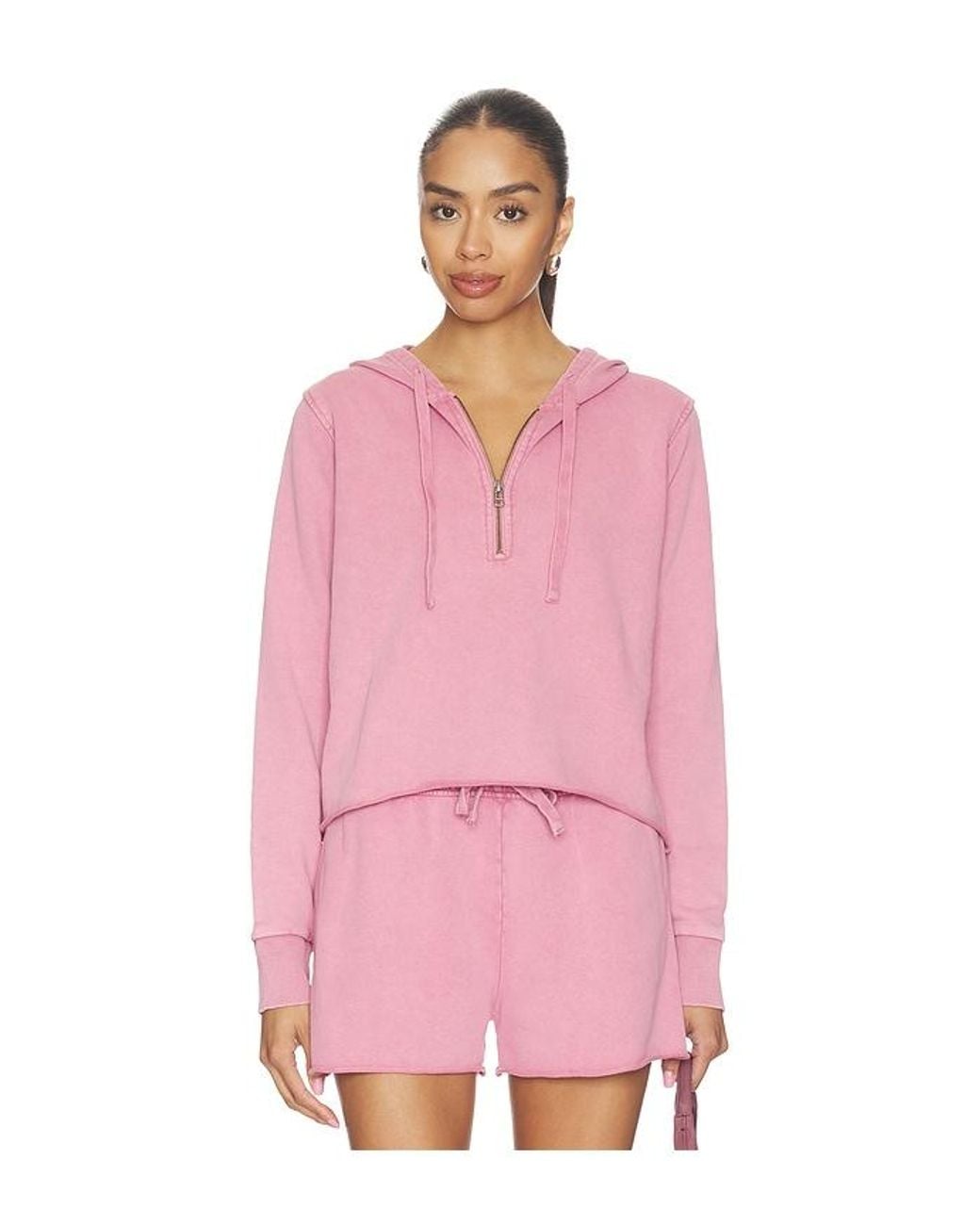 Bobi Pink Half Zip Crop Hoodie