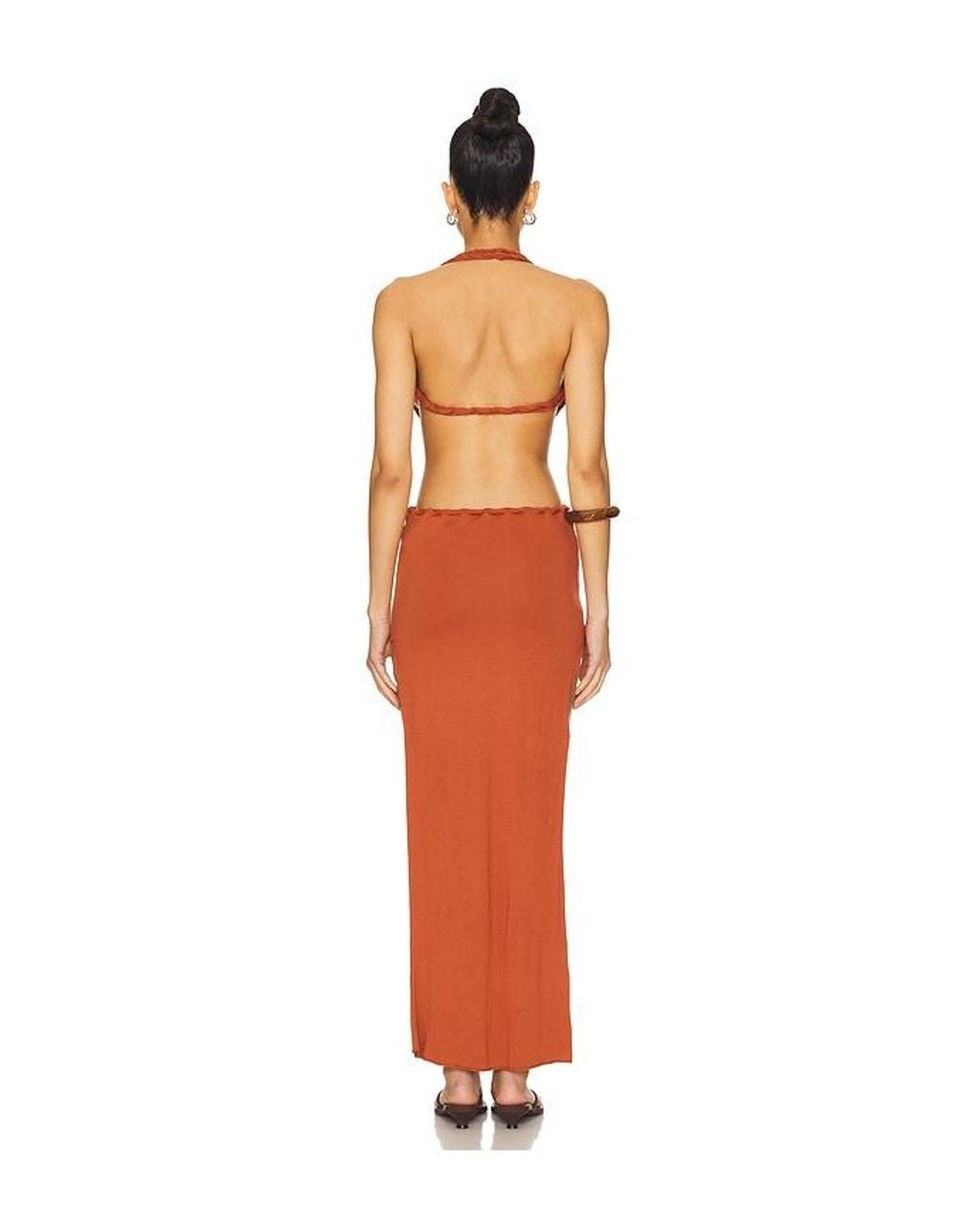 Indah Orange Isla Solid Braided Maxi Dress