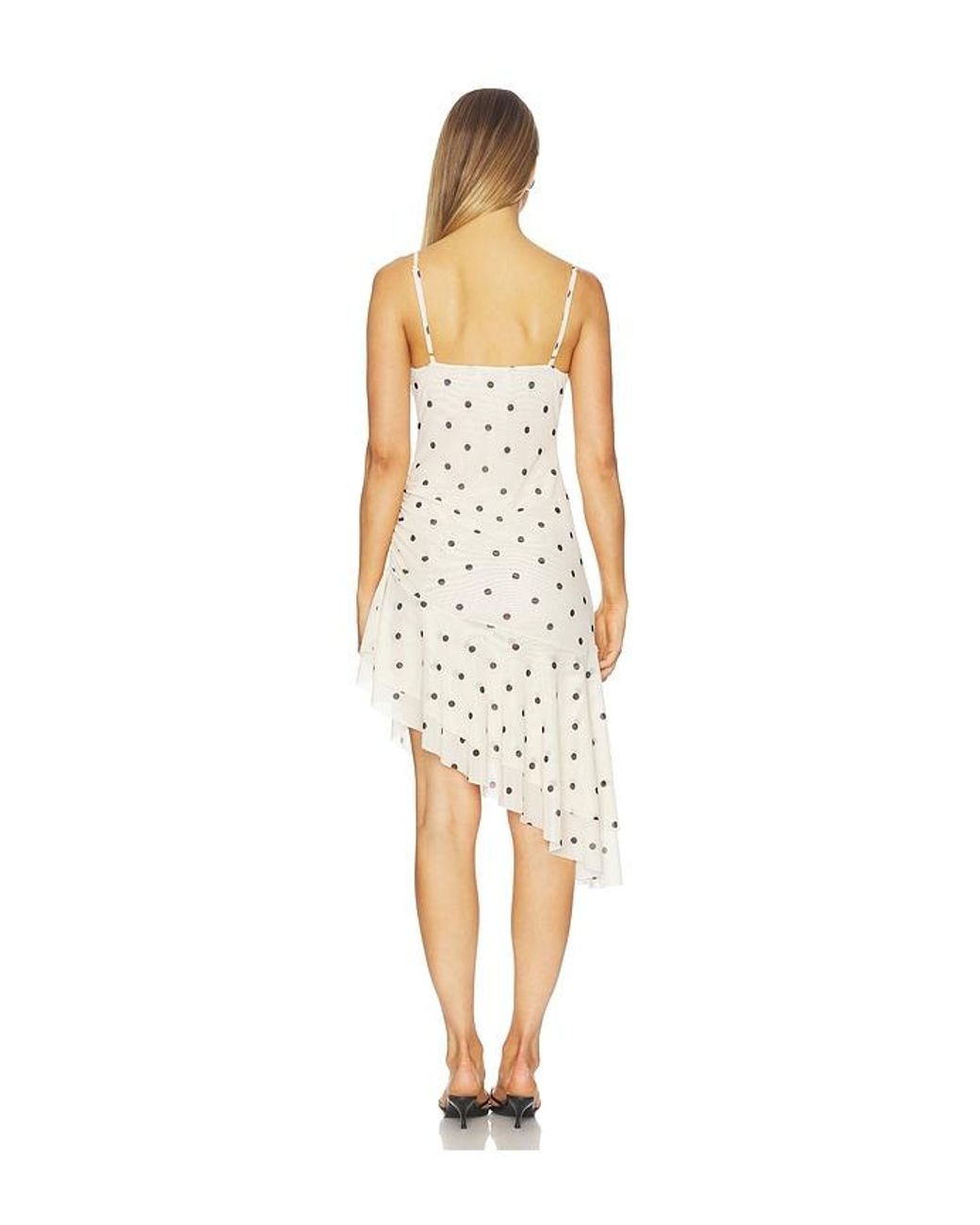 With Harper Lu White Asymmetrical Frill Midi Dress