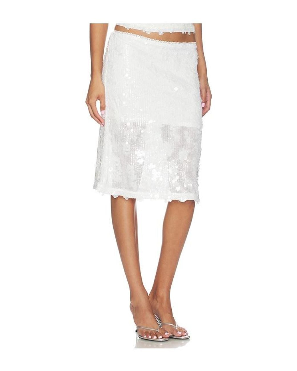 With Harper Lu White Mesh Midi Skirt