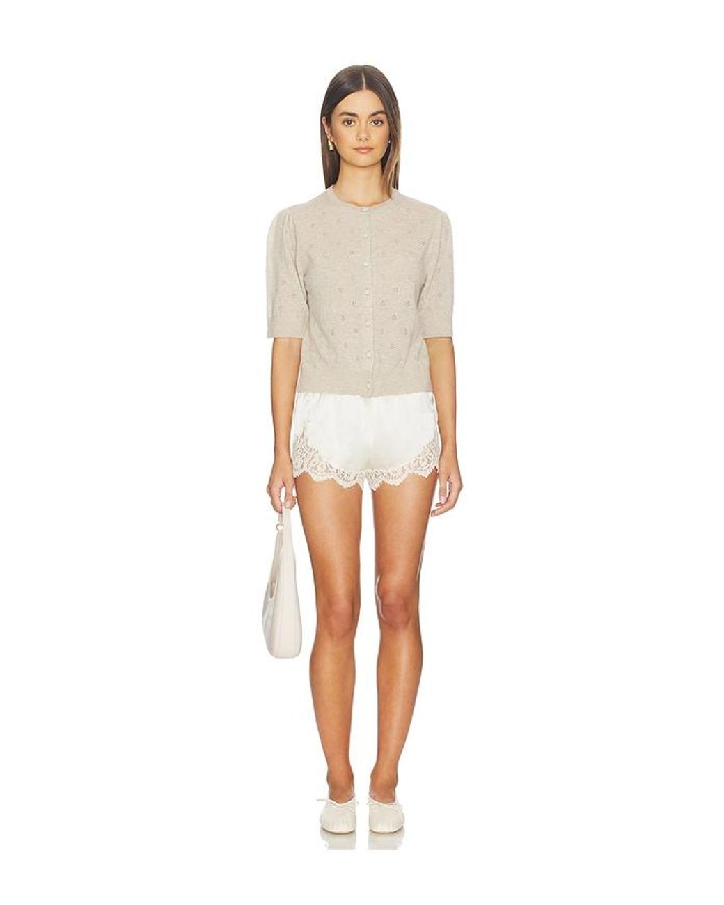 Citizens of Humanity White Raina Pointelle Short Sleeve Cardigan