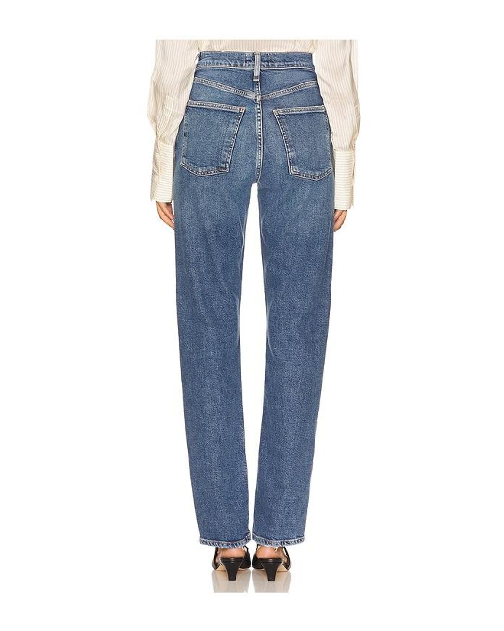 Agolde Blue 90S Pinch Waist Long High Rise Straight Jeans