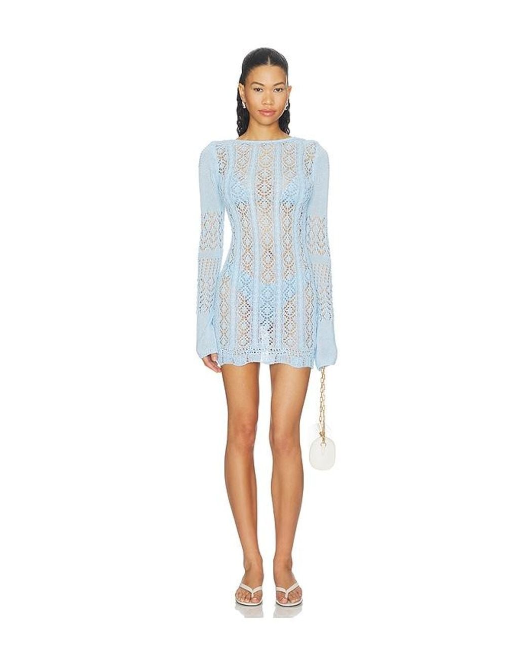 SNDY'S Blue Mattie Crochet Mini Dress