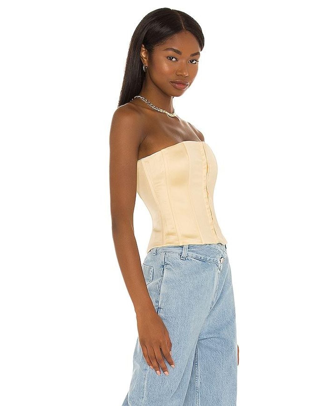 GUIZIO Brown Satin Corset Top