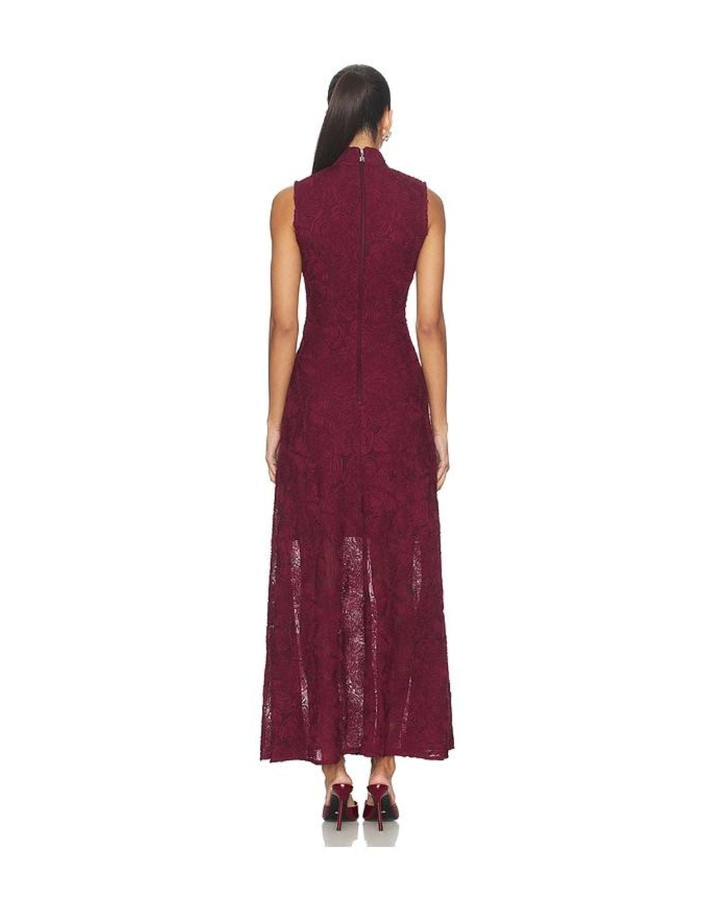 ROTATE BIRGER CHRISTENSEN Red Flower Mesh Maxi Dress