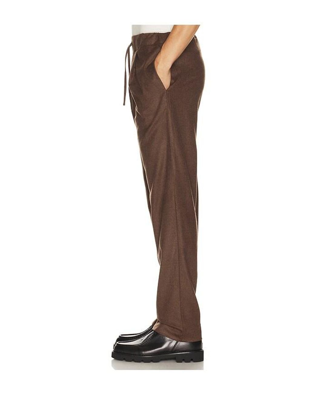 Soft Goat Brown Straight Drawstring Trousers for men