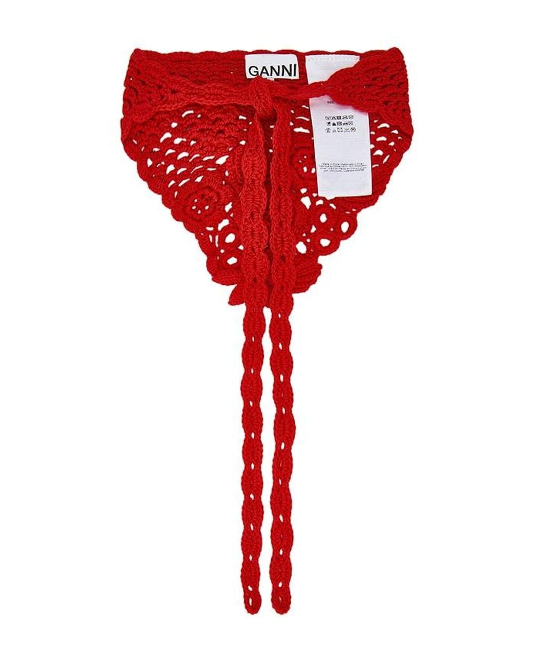 Ganni Red Crochet Head Scarf