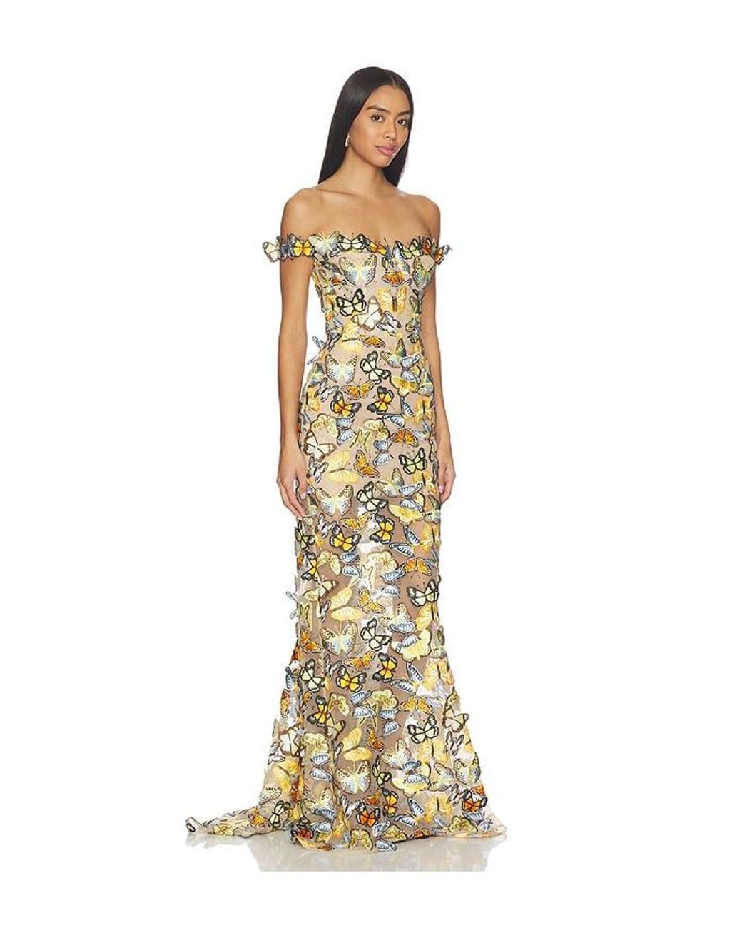 Bronx and Banco Metallic Bella Butterfly Jasmine Off The Shoulder Gown