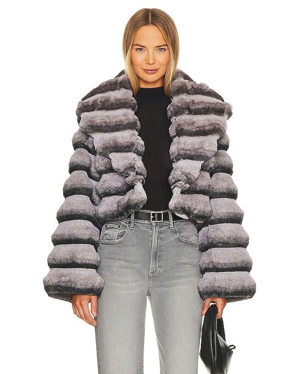 Adrienne Landau Gray Faux Fur Chinchilla Jacket