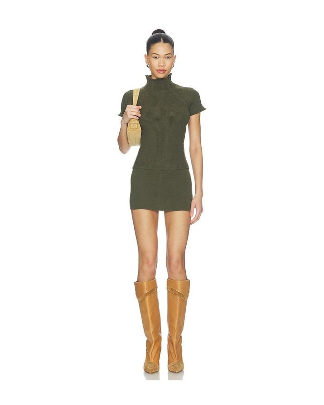 Frankie's Bikinis Green Harmony Cloud Knit Mock Neck Tee