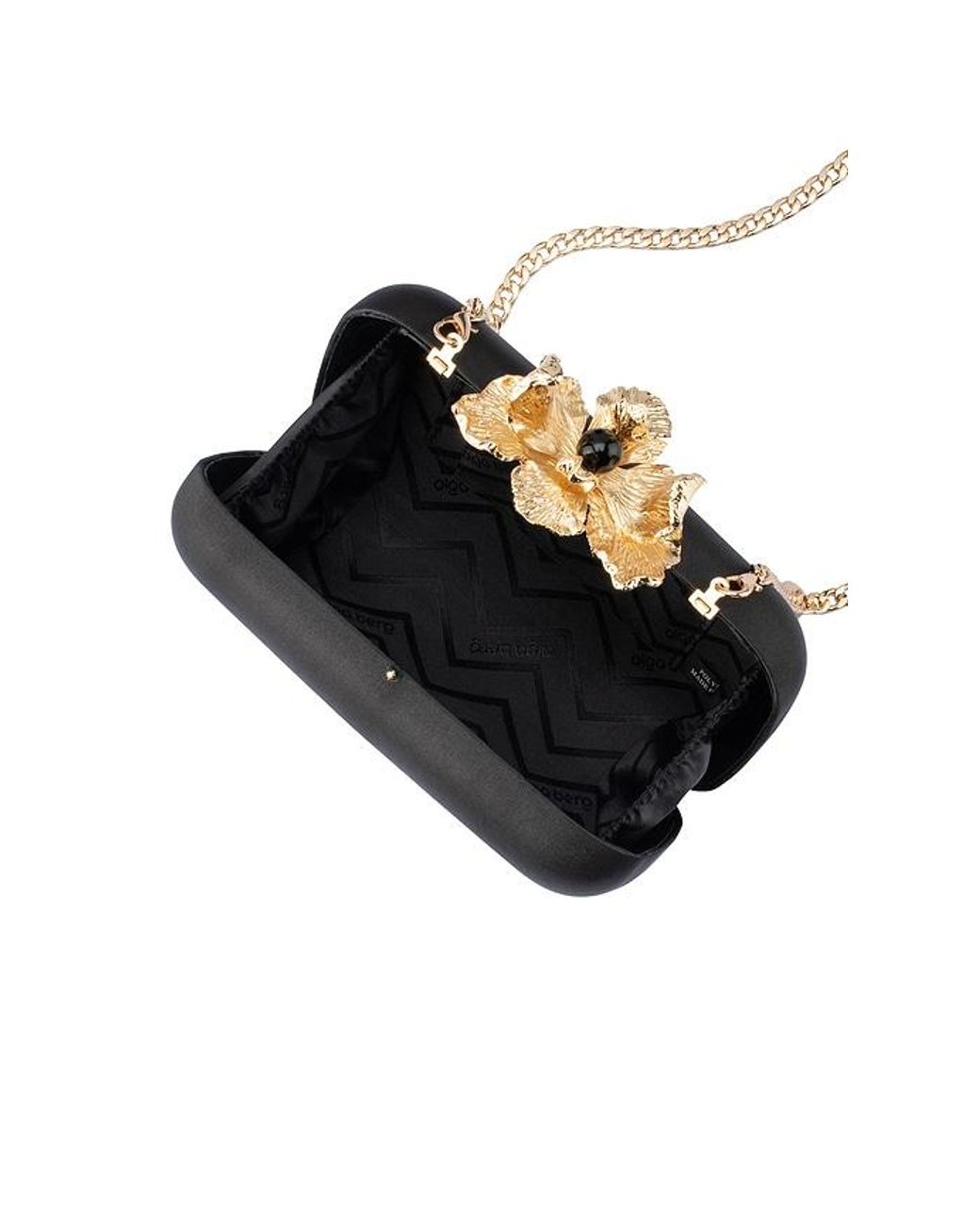 Olga Berg Black Adele Orchid Lock Clutch