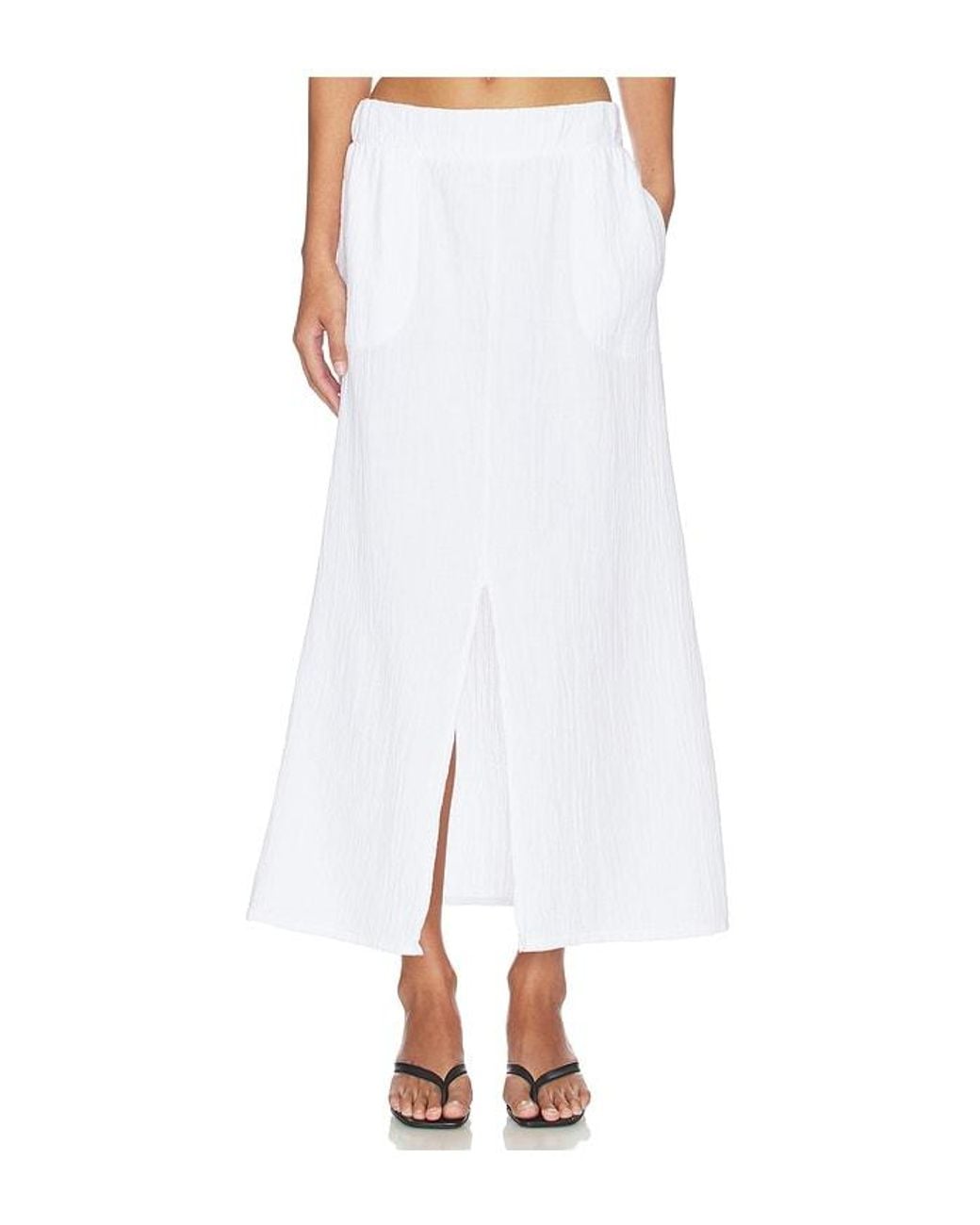 Bobi White Split Front Maxi Skirt