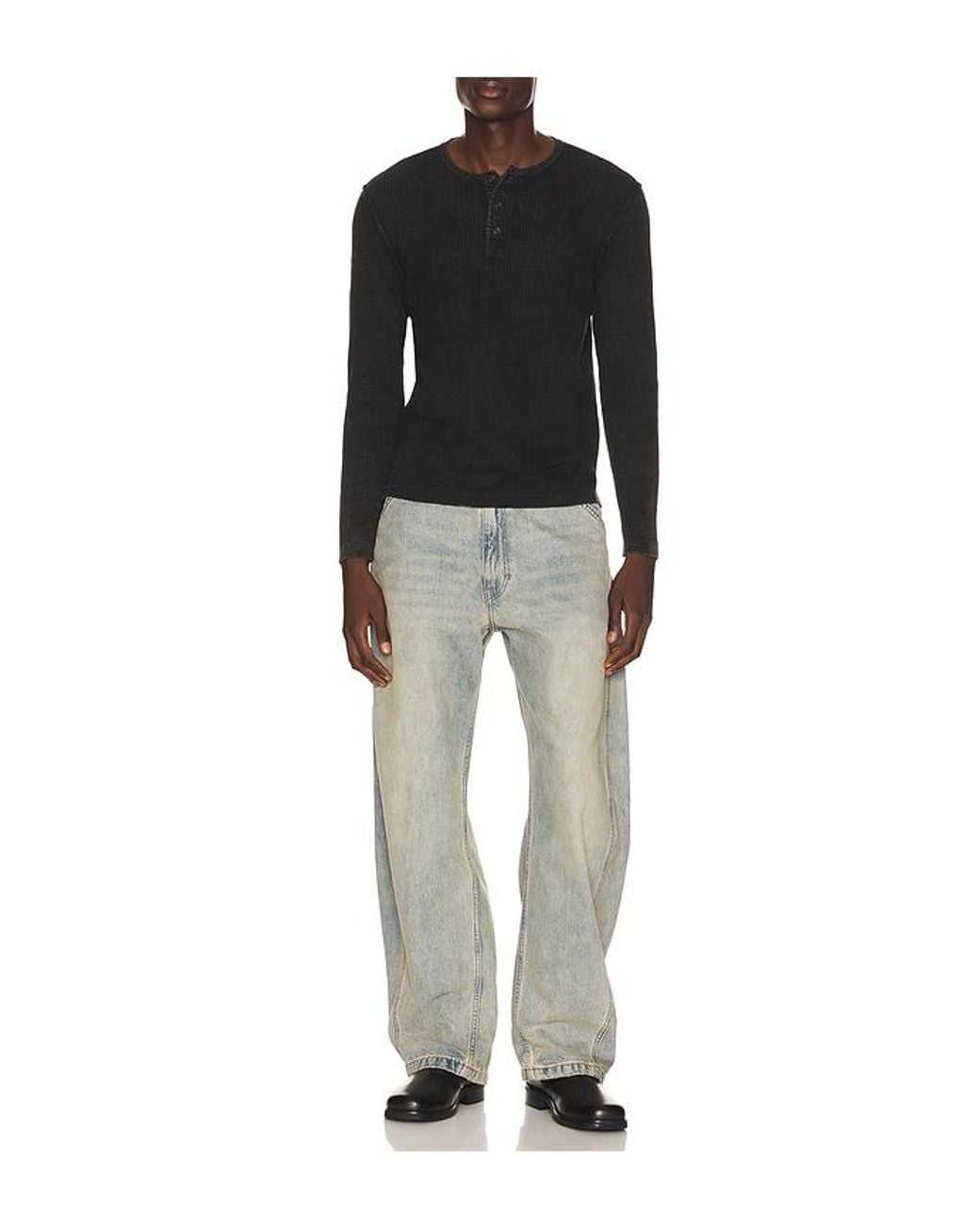 Schott Nyc Black Stonewashed Henley Sweater for men