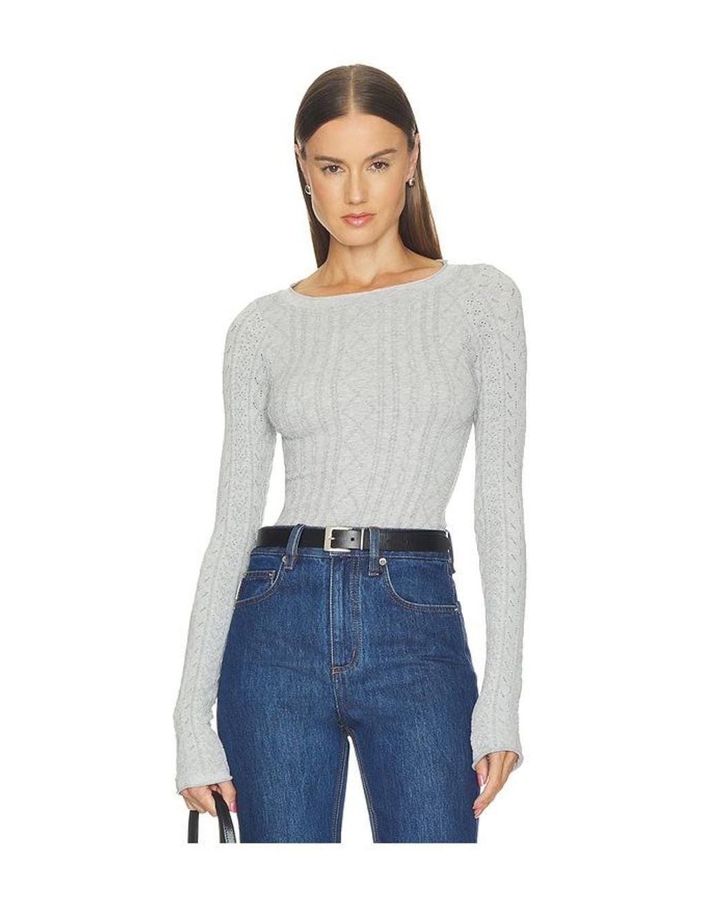 Free People Blue So Soft Seamless Modal Cable Long Sleeve Top