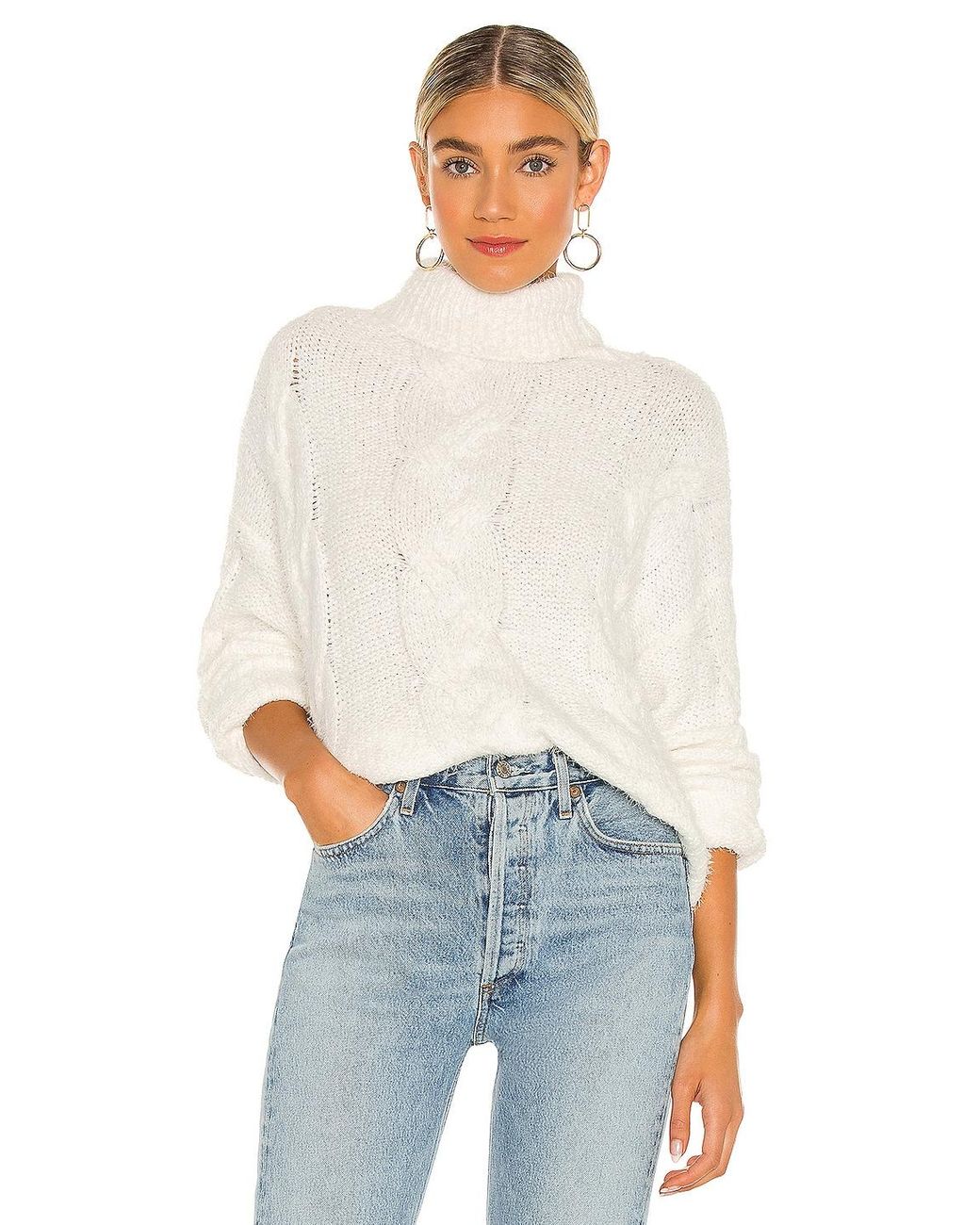 Bella Dahl Cable Knit Turtle Neck Sweater in White - Lyst