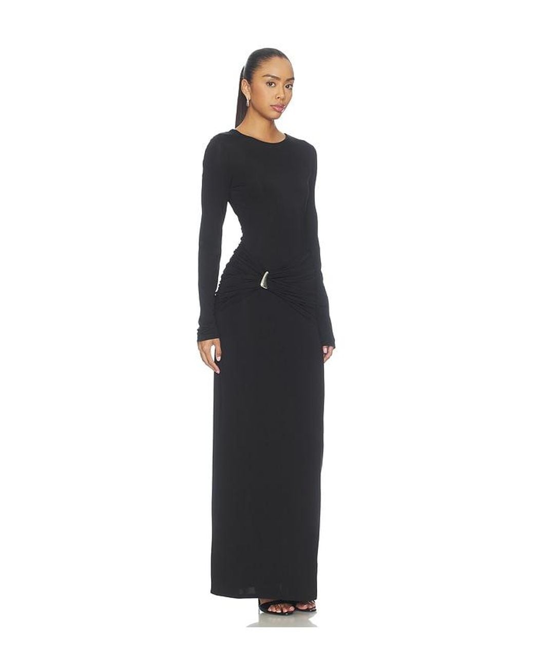 Shona Joy Black Miro Long Sleeve Gathered Maxi Dress