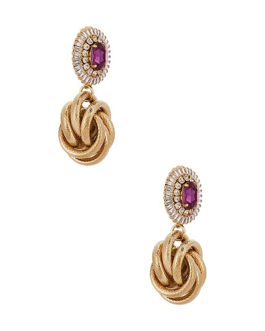 Anton Heunis Metallic Omega Clasp Gem Cluster With Big Knot Pendant Earrings
